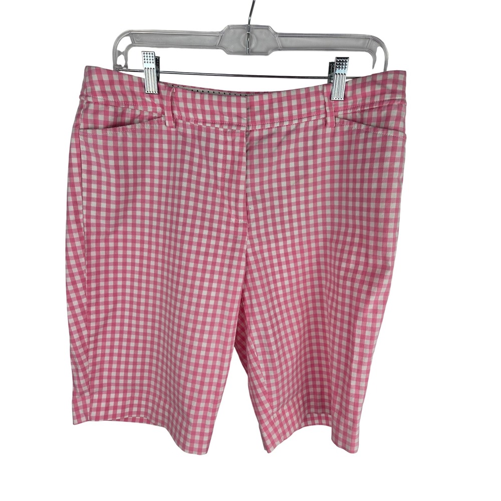Talbots Perfect Short Sz 8 Pink Gingham Check Cotton Blend Bermuda Preppy Pastel